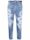 Dsquared2 Light Blue Ripped-detail Cropped Jeans In Blue