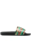 Moncler Luxury Shoes For Men   Black Basile Camouflage Slides In Multicolor