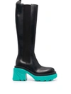 Bottega Veneta Flash Colour-blocked Leather Knee-high Boots In Black