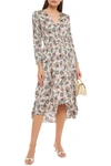 Maje Printed Satin Dress With Smocking In Ivory