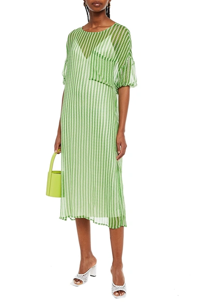 American Vintage Cosawood Striped Crepon Midi Dress In Green