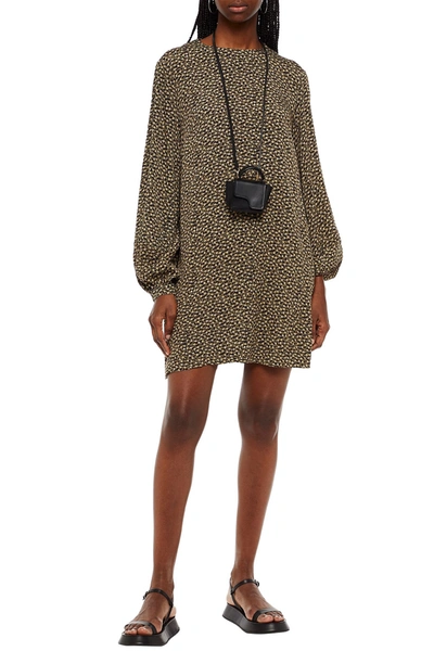 Samsoe & Samsoe Floral-print Crepe Mini Dress In Brown