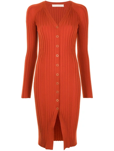 Dion Lee Ribbed Wool-blend Dress In Orange