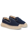 Christian Louboutin Espaboat Spiked Red Sole Slip-on Espadrilles In Navy