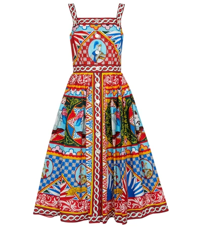 Dolce & Gabbana Carretto Print Cotton Poplin Midi Dress In Neutral
