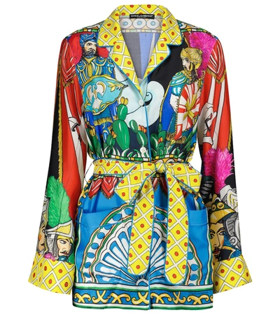 Dolce & Gabbana Belted Carretto-print Pajama Shirt In Multicolor