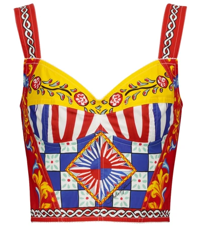 Dolce & Gabbana Printed Stretch Cotton-blend Bustier In Multicolor