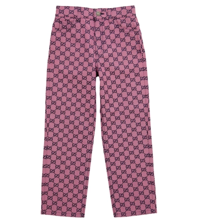 Gucci Kids' Gg棉质帆布裤子 In Pink