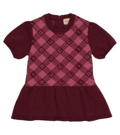 Gucci Babies' Check-pattern Short-sleeve Dress In Pink