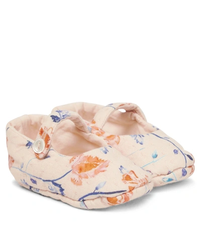 Bonpoint Baby Lilibee Floral Slippers In Beige