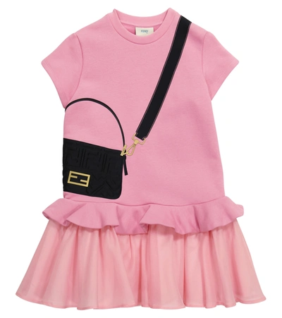 Fendi Kids' 印花棉质针织连衣裙 In Pink