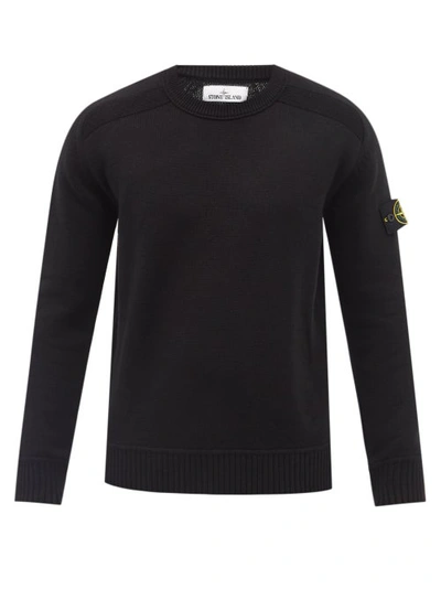 Stone Island Wool Logo Patch Sweater In Black