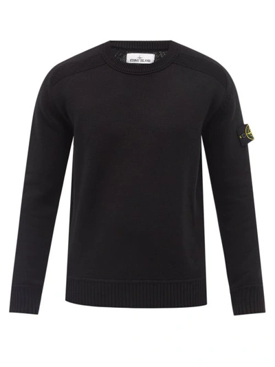 Stone Island Wool Logo Patch Sweater In V0029 Black