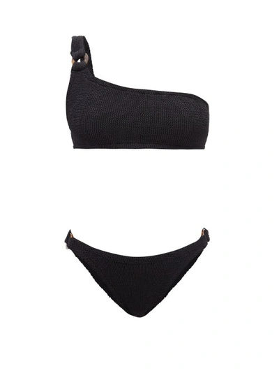 Hunza G Womens Black Zadie Nile One-shoulder Bikini Set 1 Size