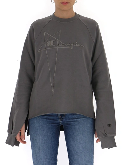 Rick Owens Embroidered-logo Cotton Sweatshirt In Grey