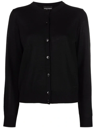 Emporio Armani Stitched Logo Cardigan In Black