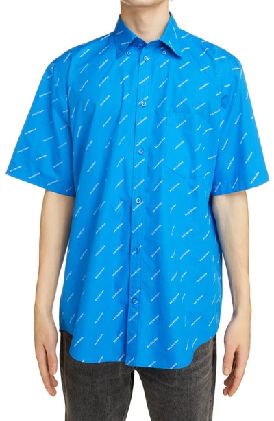 Balenciaga Repeat Logo Short-sleeve Shirt In Blue