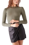 Free People The Rickie Mock Neck T-shirt In Royal Army