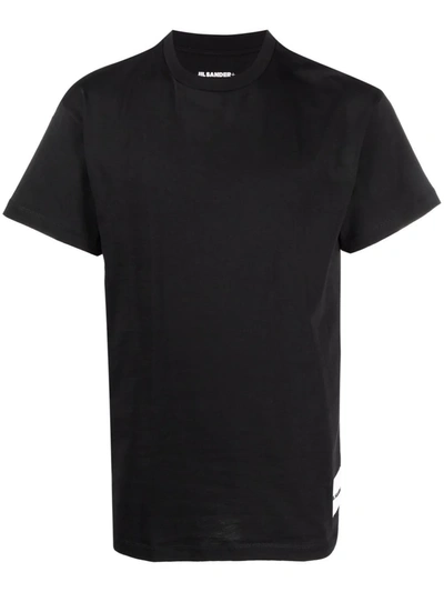 Jil Sander Black T-shirt Three-pack In Cotton With Logo Patch At The Bottom Man