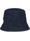 Prada Logo Patch Denim Bucket Hat In Blau
