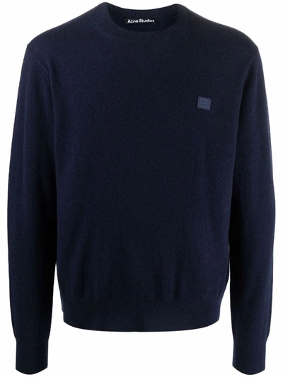 Acne Studios Kalon Face Patch Wool Sweater In Blau