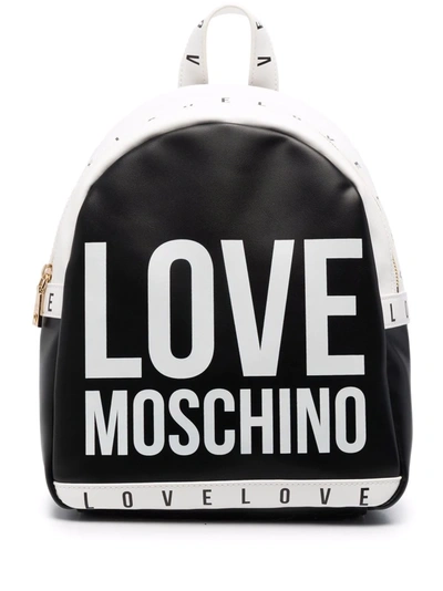 Love Moschino Backpack With All-over Contrasting Logo Print In Black, White