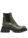 Alexander Mcqueen Patent Leather Ankle Boots In Grün