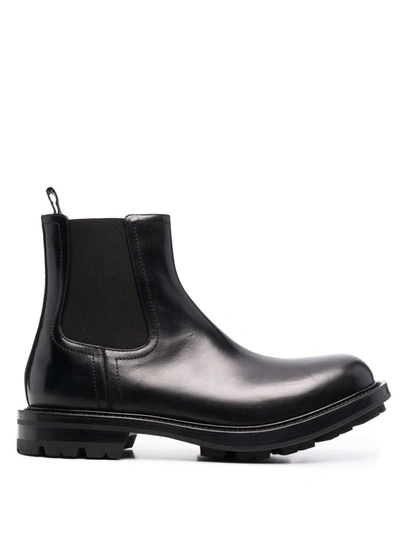 Alexander Mcqueen Chelsea Boots In Black Leather In Nero