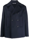 Valentino Ribbed-panel Double-breasted Coat In Blau