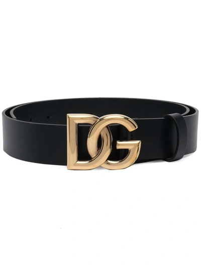 Dolce & Gabbana Dg-logo Calf-leather Belt In Black