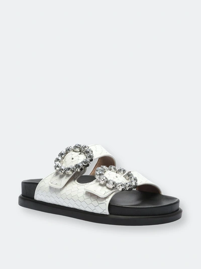 Schutz Ariel Embellished Embossed-leather Sandal In White