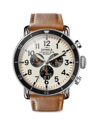 Shinola Men's 48mm Runwell Sport 3-eye Chronograph Leather Watch In Multi/brown