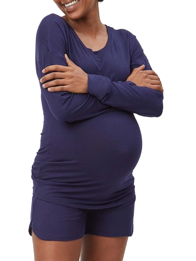 Stowaway Collection Lightweight Long Sleeve Loungewear Maternity T-shirt In Navy