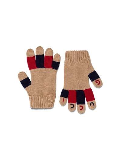 Gucci Kids Logo Embroidered Knitted Gloves In Multi