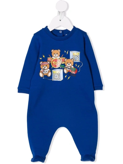 Moschino Babies' Toy Bear Graphic-print Romper In Navy