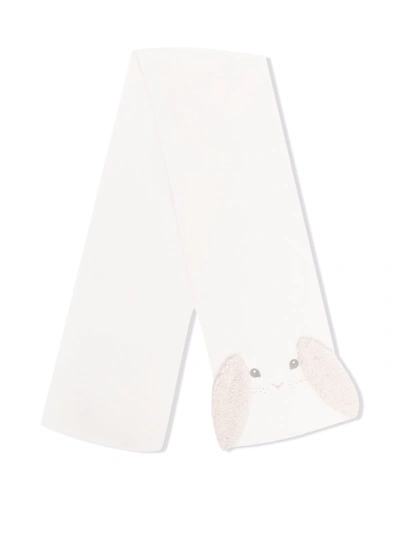 Il Gufo Kids' Rabbit-embroidered Knitted Scarf In Neutrals