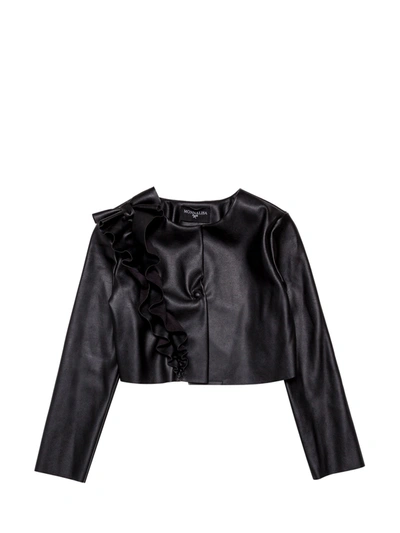 Monnalisa Ruffled Cropped Jacket In Black
