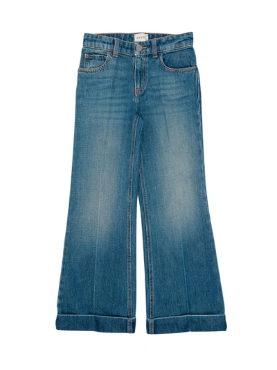 Gucci Kids Logo Patch Bootcut Jeans In Blue