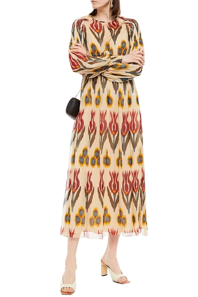 Red Valentino Shirred Printed Silk-georgette Midi Dress In Cream