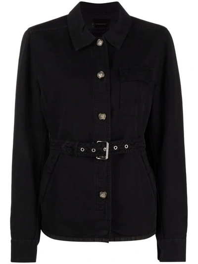 Pre-owned Prada 1990s Belted Denim Jacket In 黑色