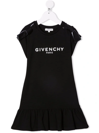 Givenchy Logo-print Shoulder-bow Dress In 黑色