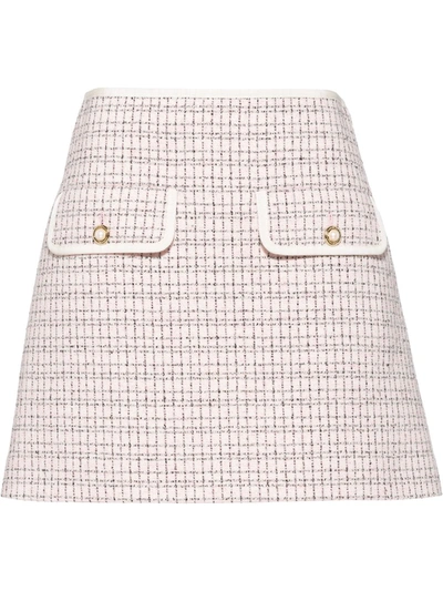 Miu Miu Plaid A-line Mini Skirt In White