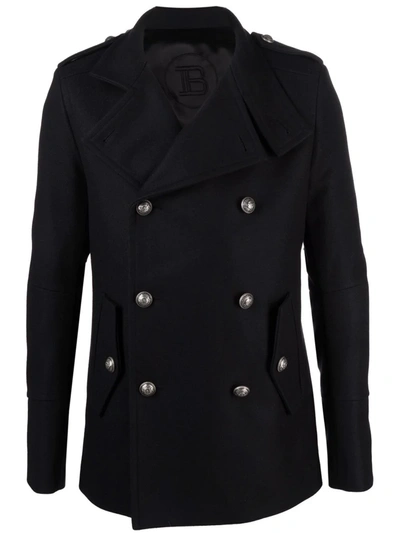 Balmain Notched-lapel Double-breasted Coat In Black