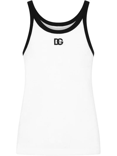 Dolce & Gabbana Marcello Cotton Tank Top With Logo Embroidery In White