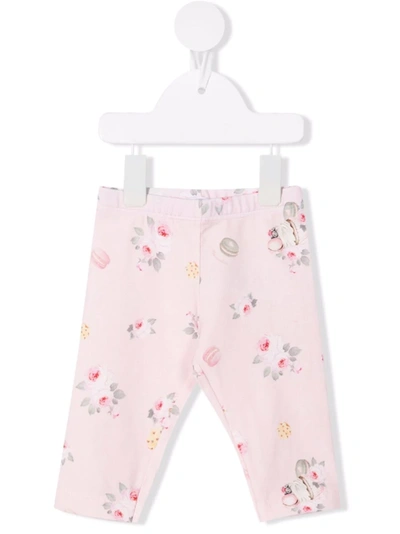 Monnalisa Babies' Rose-print Cotton Leggings In Pink