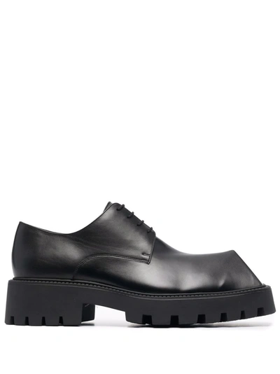 Balenciaga Rhino Square-toe Leather Derby Shoes In Black