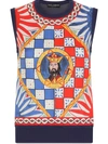 Dolce & Gabbana Carreto-print Silk Tank Top In Blau