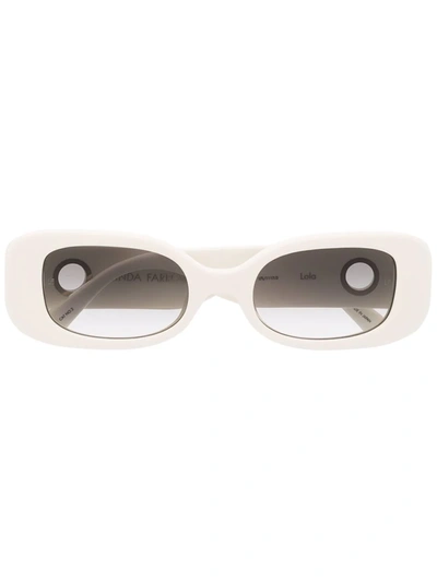 Linda Farrow Eyelet-embellished Oval-frame Sunglasses In White & Grey Gradient