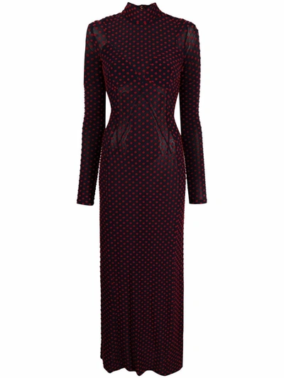 Rabanne Navy And Red Polka Dot Long Dress In Blau