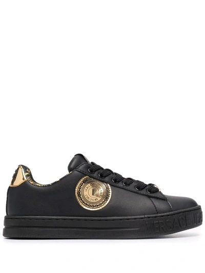 Versace Jeans Couture Black & Gold 88 V-emblem Court Trainers In Nero